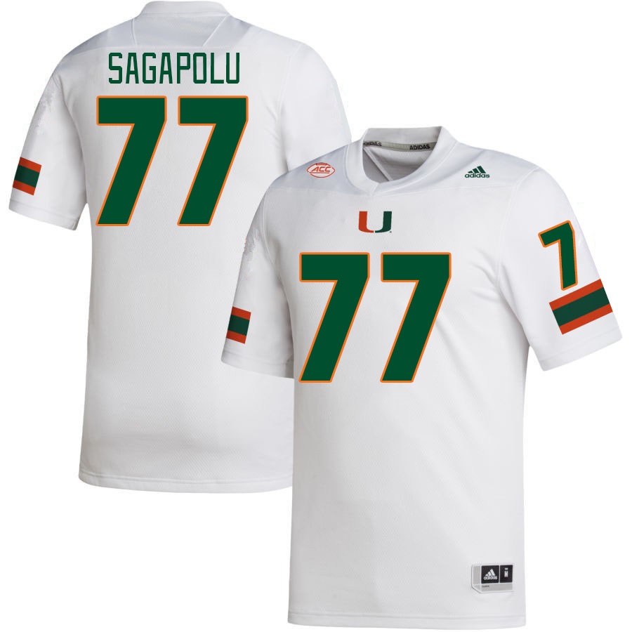 Men #77 Logan Sagapolu Miami Hurricanes College Football Jerseys Stitched-White - Click Image to Close